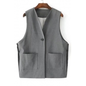 New Arrival Basic Simple Plain Sleeveless Vest Coat with Double Pockets