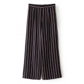 Comfortable Elastic Waist Striped Color Block Wide Leg Pants