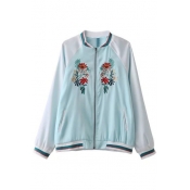 Fashion Floral Embroidered Stand-Up Collar Long Sleeve Baseball Jacket