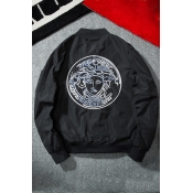 New Collection Character Embroidered Stand-Up Collar Zip Up Bomber Jacket