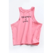 Hot Fashion Simple Letter Printed Sleeveless Cropped Tank Top
