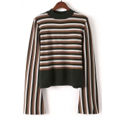 Color Block Striped Long Sleeve Round Neck Pullover Sweater
