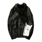 Fashion Contrast Cat and Fish Bone Printed Zipper Placket Hooded Coat