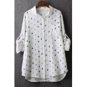 Fashion Embroidered Lapel Collar Long Sleeve Casual Loose Buttons Down Shirt