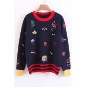 Chic Embroidered Long Sleeve Round Neck Casual Leisure Pullover Sweater