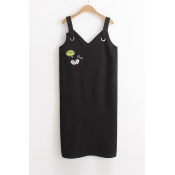 New Arrival Fashion Letter Patched Sleeveless Midi Shift Slip Dress