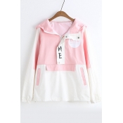 New Arrival Fashion Long Sleeve Hooded Chic Color Block Casual Coat