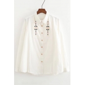 Women's Lapel Embroidery Floral Pattern Long Sleeve Single Breasted Shirt