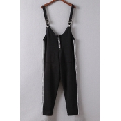 New Fashion Striped Sides Zip Front Sleeveless Knitted Overalls