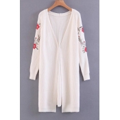 Chic Embroidery Floral Long Sleeve V-Neck Tunic Cardigan