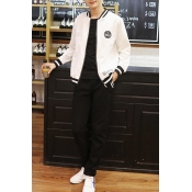 Unisex Fashion Stand-UP Collar Zipper Placket Bomber Jacket with One Sport Pants