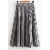 Chic Women's Plain Maxi Pleated Knitted Skirt