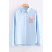 Fashion Fries Pocket Patched Lapel Collar Long Sleeve Buttons Down Shirt