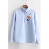 New Trendy Chic Embroidered Long Sleeve Lapel Collar Casual Shirt