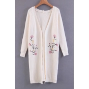 Fashion Symmetric Floral Embroidered Long Sleeve Tunic Cardigan