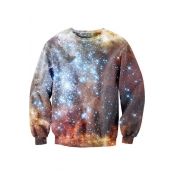Color Block Galaxy Printed Long Sleeve Round Neck Pullover Sweatshirt