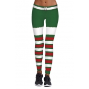New Fashion Christmas Theme Striped Printed Elastic Waist Yoga Leggings
