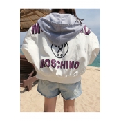 Casual Leisure Color Block Letter Printed Long Sleeve Hooded Zip Up Coat