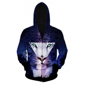 Fashion Galaxy White Tiger Print Long Sleeve Zip Up Hoodie with Pockets