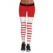 Stylish Digital Christmas Striped Printed Skinny Sports Yoga Leggings