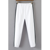 Color Block Double-Stripe Side Elastic Waist Sports Pants