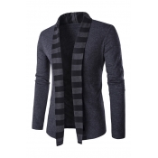 New Fashion Striped Pattern Open Front Long Sleeve Casual Coat