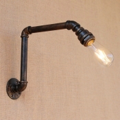 Industrial Wall Sconce Retro LOFT Pipe Fixture Arm in Open Bulb Style, Black