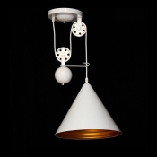 Industrial Extendable Pendant Light with White Cone Shade