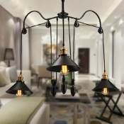 Industrial Extendable Multi-Light Pendant Light with Black and Gold Finished, 3 Lights