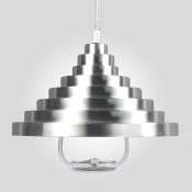 Industrial Indoor Pendant Light Extendable in Silver Ribbed Shape