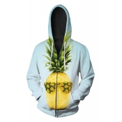 New Arrival Fashion Digital Pineapple Printed Long Sleeve Zip Up Hoodie