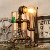 Industrial Pipe Desk Lamp with Robert Shape Base, Aged Bronze