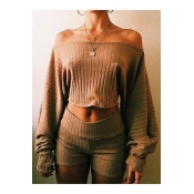 New Sexy Off The Shoulder Long Sleeve Simple Plain Cropped Blouse
