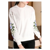 Fashion Floral Embroidered Long Sleeve Round Neck Pullover Sweatshirt