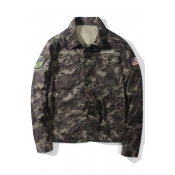 US Army Camouflage Lapel Collar Badge Embellished Long Sleeve Pilot Jacket