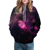 Hot Popular Fashion Purple Galaxy Pattern Casual Sports Hoodie with Pockets