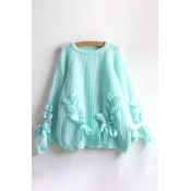 New Fashion Crisscross Ribbon Embellished Round Long Sleeve Pullover Sweater