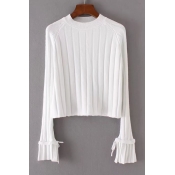 New Stylish Round Neck Flared Cuff Simple Plain Pullover Sweater