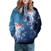 Fashion Galaxy Jellyfish Pattern Long Sleeve Casual Loose Unisex Hoodie