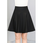 Simple Plain High Waist A-Line Short Skirt