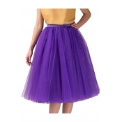 Simple Plain Sheer Mesh Layered Midi Puff Skirt