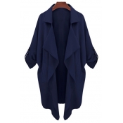 New Arrival Lapel Waterfall Front Plain Trench Coat
