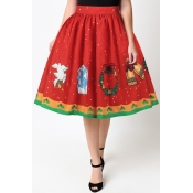 Hot Fashion Digital Christmas Pattern High Rise Midi Flared Skirt
