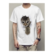 New Trendy Cat Print Round Neck Short Sleeve Loose Top