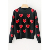 New Stylish Lighting Heart Shape Pattern Round Neck Long Sleeve Pullover Sweater