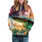 Stylish Galaxy Space Airship Pattern Long Sleeve Casual Sports Hoodie