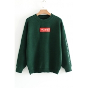 New Stylish Embroidery Letter Pattern Round Neck Long Sleeve Pullover Sweater