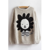 New Fashion Cartoon Lion Pattern Round Neck Long Sleeve Pullover Sweater