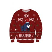 New Fashion Christmas Gorilla Cartoon Print Long Sleeve Pullover Sweatshirt