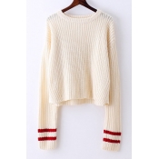 Chic Ribbed Round Neck Long Sleeve Pullover Sweater